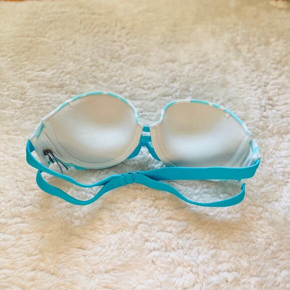 Aerie | Strapless Boho Light Blue and White Aztec Print Bikini Top | Size 34B - Picture 5 of 13